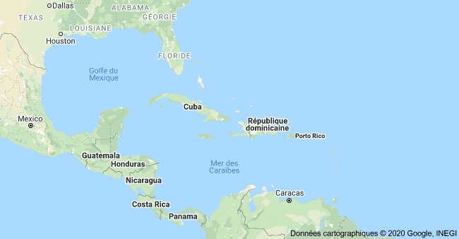 Carte région voyage aux Antilles 